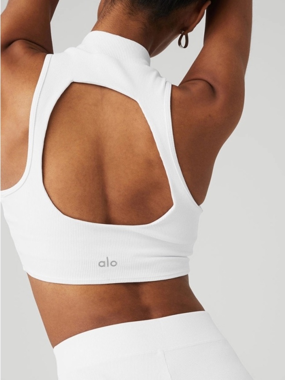 ALO Yoga White Ribbed Open-Back Crop Tank